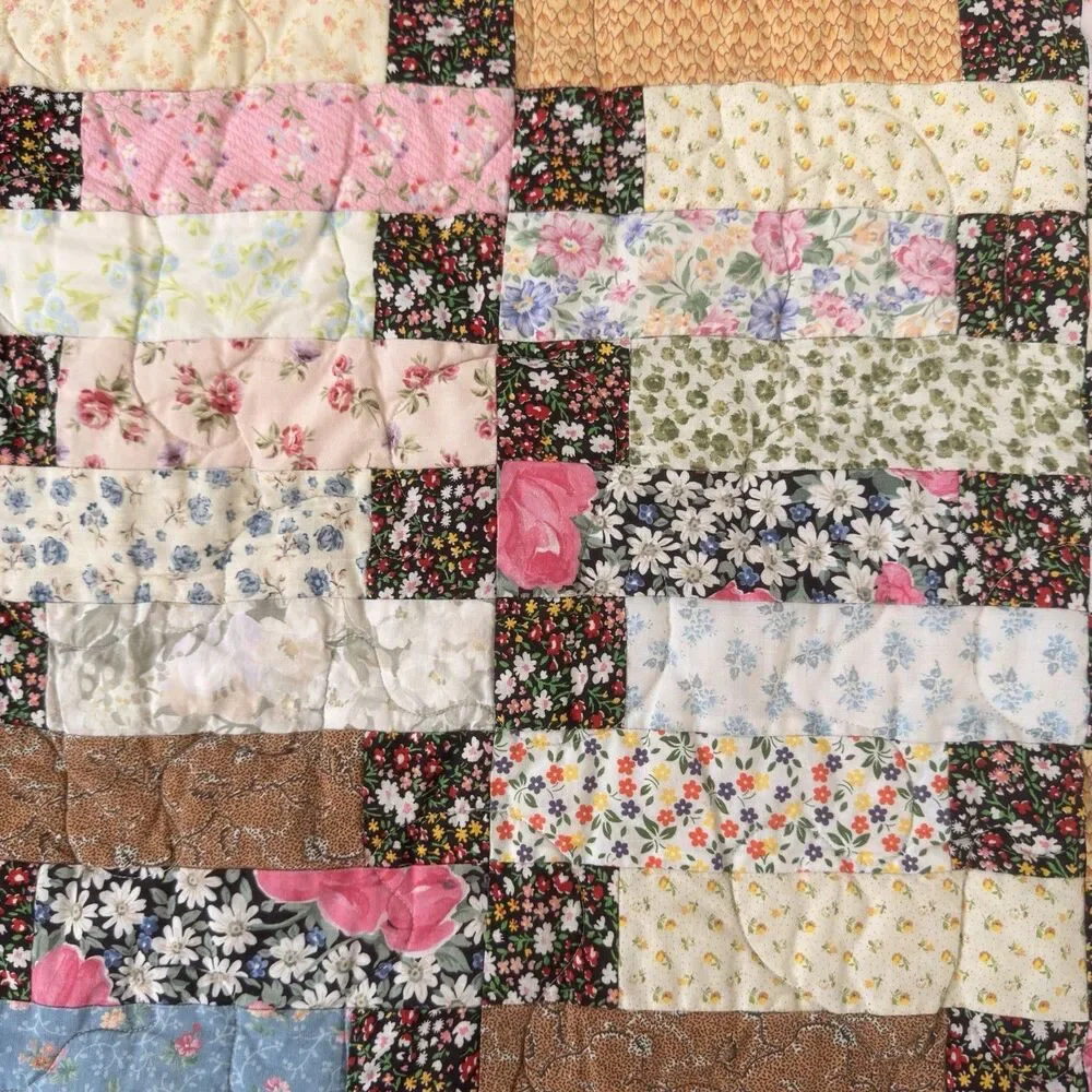 Handmade Floral Patchwork Baby Quilt 44x36 Cottagecore Lap Throw Reversible